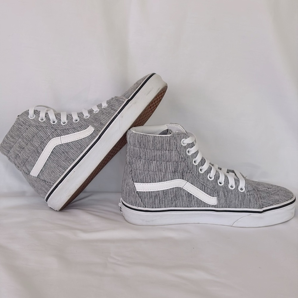 Vans Sk8 Hi Sneakers Gray White Corduroy High Top Shoes Lace Up Women’s 7 - Picture 7 of 11